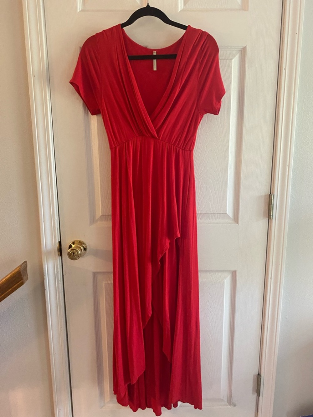 Bellamie Red V‑Neck Asymmetrical Maxi Dress